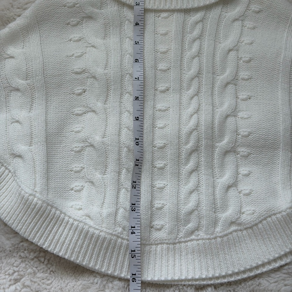 Janie and Jack Ivory Cable-Knit Turtleneck Poncho Cape with Button Accents - Picture 15 of 16
